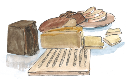 Redskaber og ingredienser til fremstilling af brød