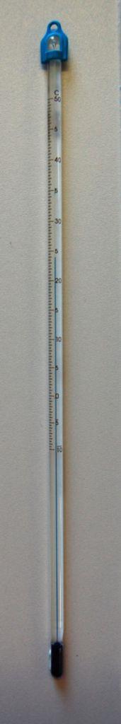 Picture of Glass Thermometer with non roll cap. Temperature range from  -10°C to 50°C